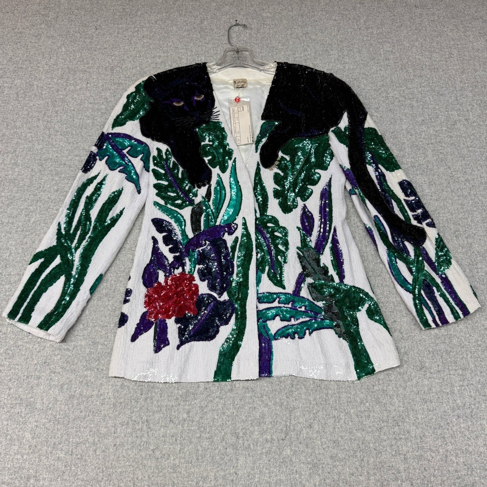Vintage 1980s KRIZIA Sequin Black Panther Jungle Jacket IT 44 Made in Italy NWT